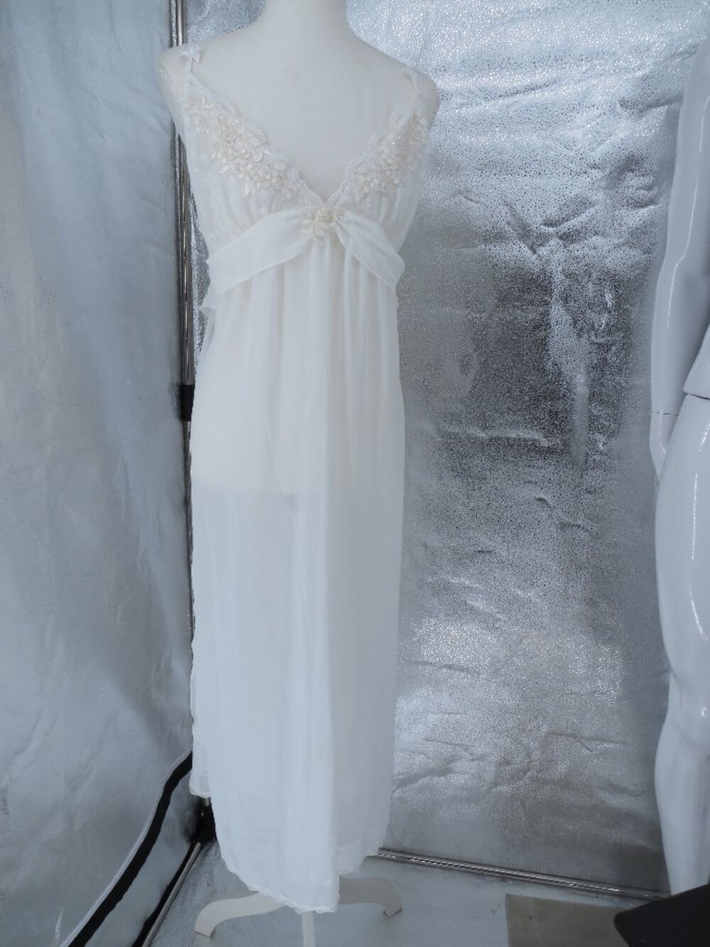 dentelle ivory nightgown maxi dress lace beaded vintage bridal slip white sz 1X